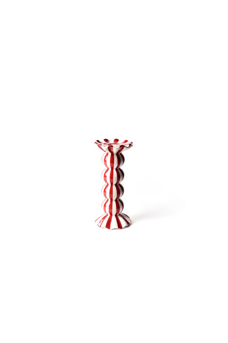 Red Stripe Medium Ruffle Knobbed Candle Holder, Main, color, Red