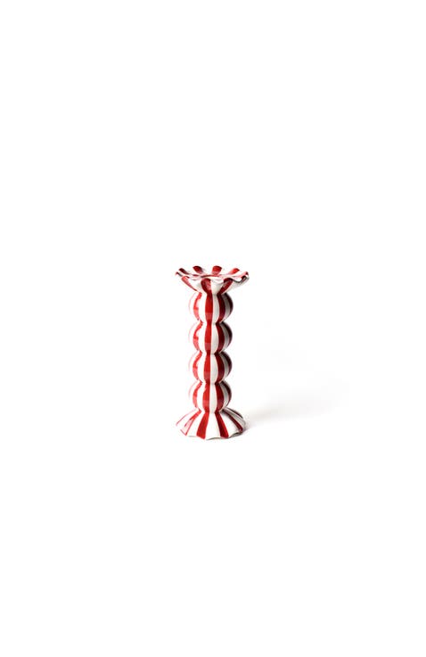 Red Stripe Medium Ruffle Knobbed Candle Holder