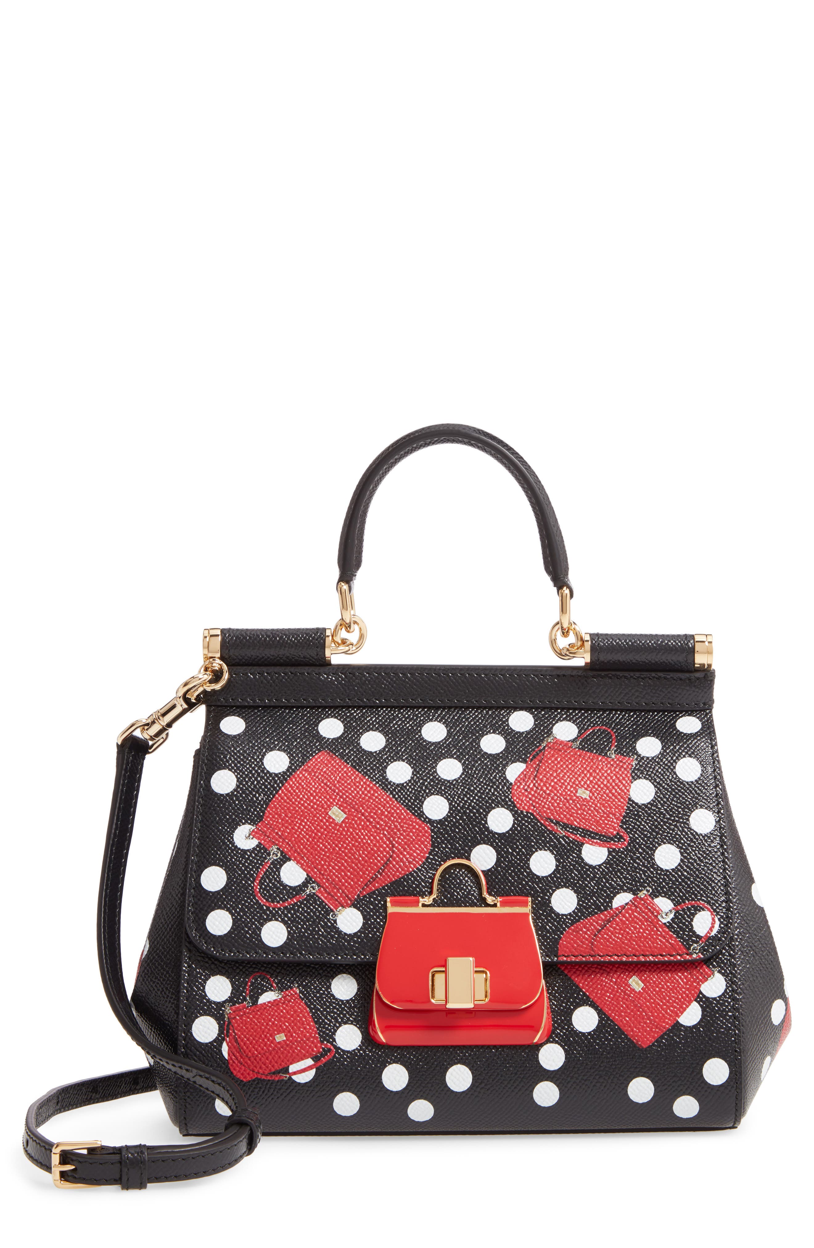 Dolce&Gabbana Small Miss Sicily Crazy for Sicily Leather Satchel, Main, color, Nero Borsette