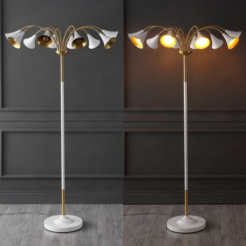 Jonathan Y Vivian 61" 10-light Mid-century Modern Iron Medusa Multi Head Led Floor Lamp In Brass Gold/white