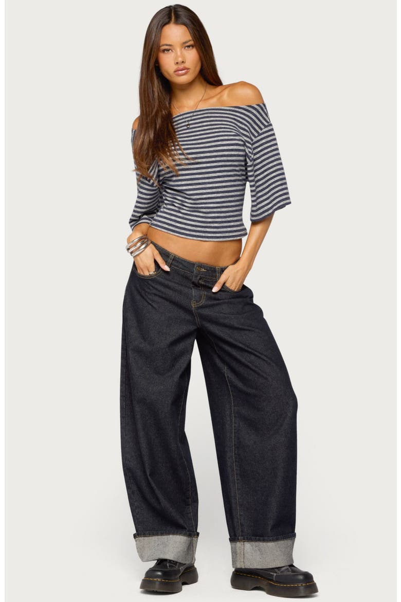 Jadan Striped Off Shoulder Top, Alternate, color, GRAY