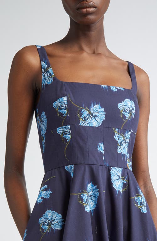 Shop Emilia Wickstead Mona Floral Cotton Poplin Midi Sundress In Blue Flowers On Navy