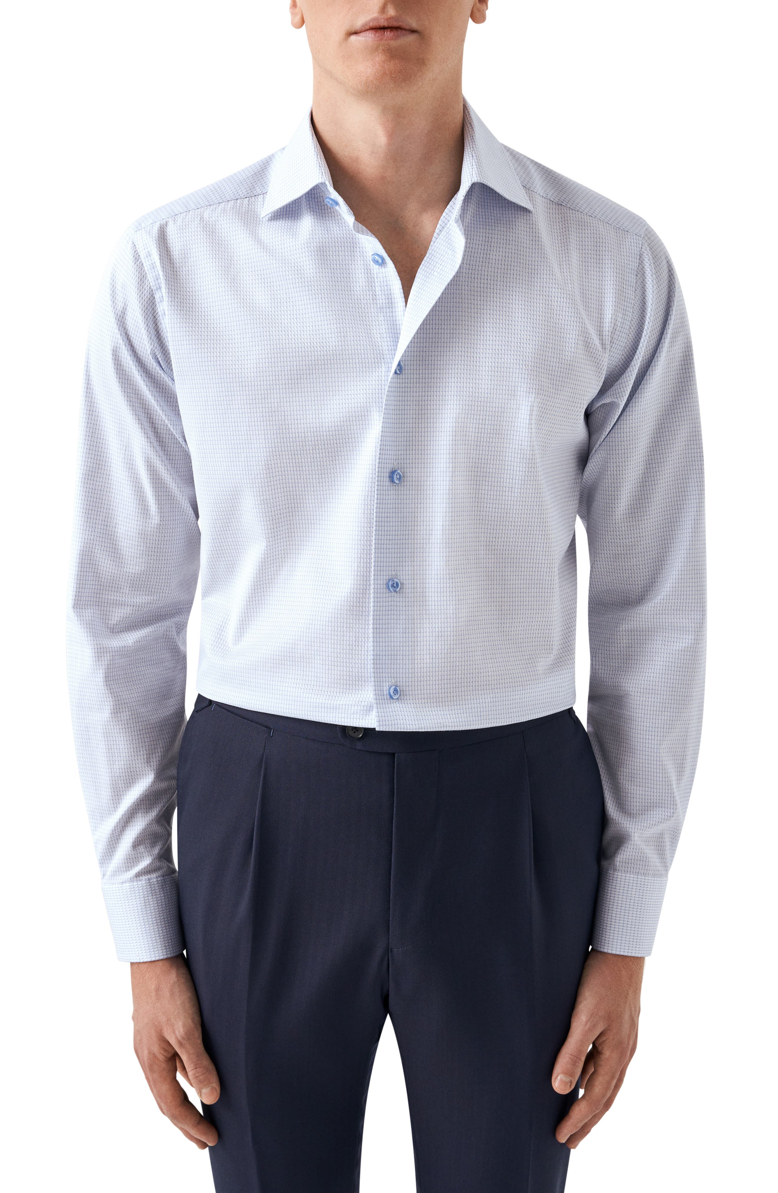Eton Contemporary Fit Microcheck Organic Cotton Dress Shirt
