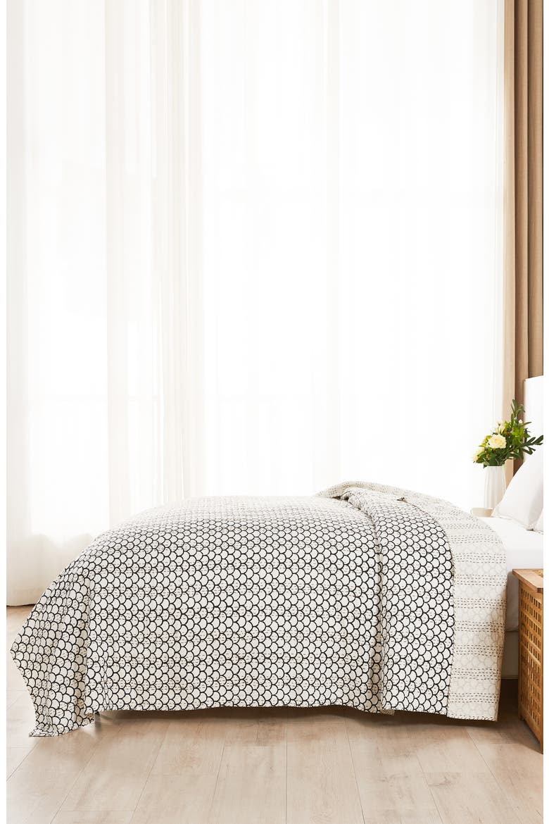 Scallop Kantha Cotton Coverlet, Alternate, color, INDIGO