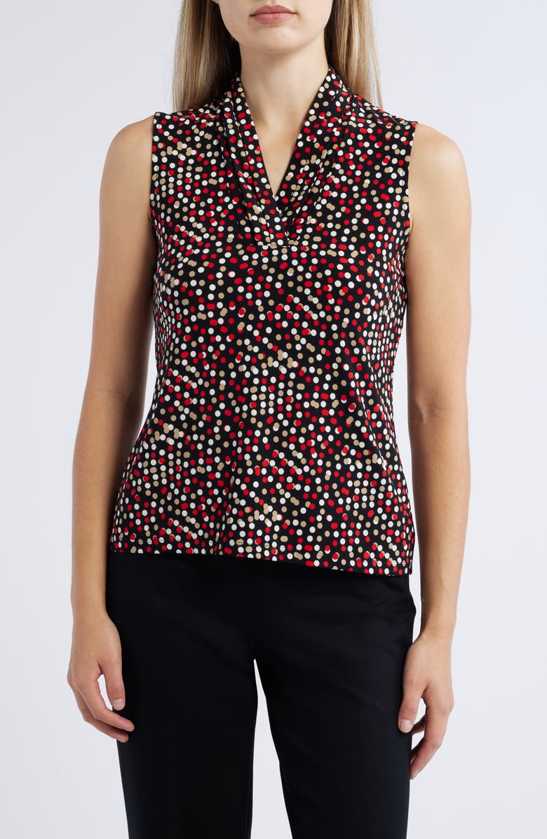 Anne Klein Polka Dot Triple Pleat Sleeveless Top, Main, color,