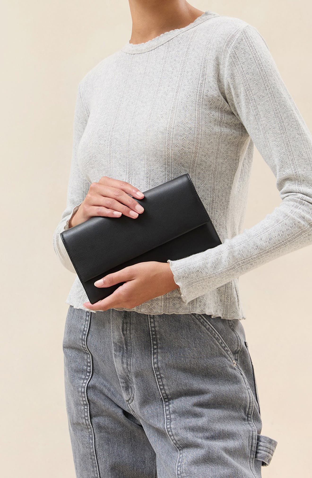 Loeffler Randall Charlee Flap Clutch, Alternate, color, Black