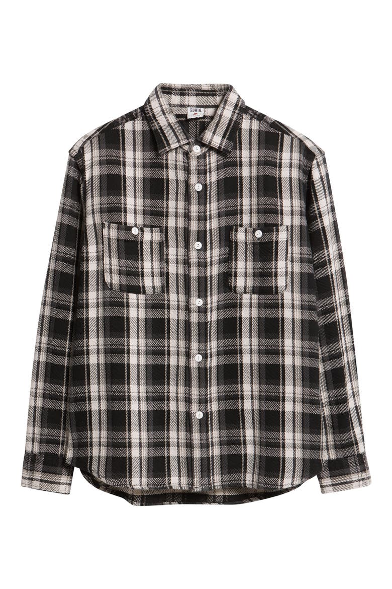 Plaid Cotton Button-Up Work Shirt, Alternate, color, BLACK PLAID