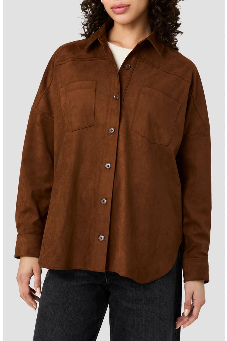 Sonja Faux Suede Button Down Shirt, Main, color, COGNAC CLAY