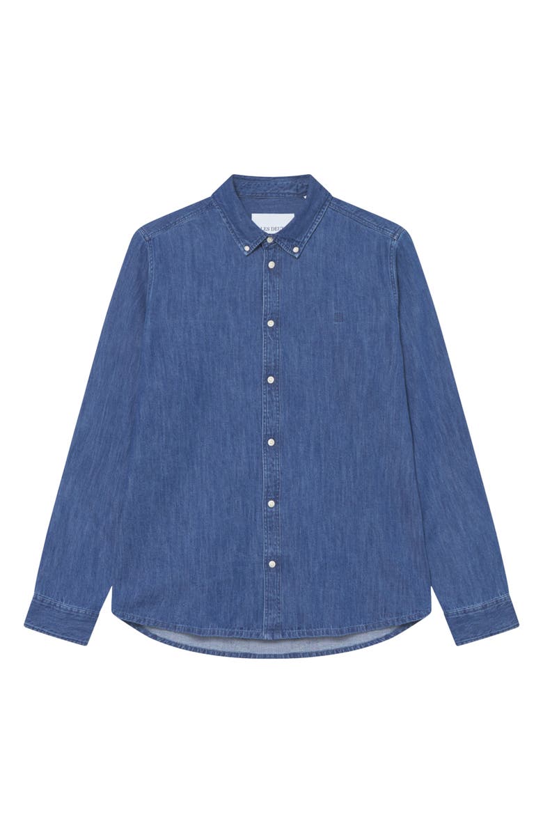 Les Deux Konrad Denim Button Down Shirt, Main, color, Medium Indigo Wash