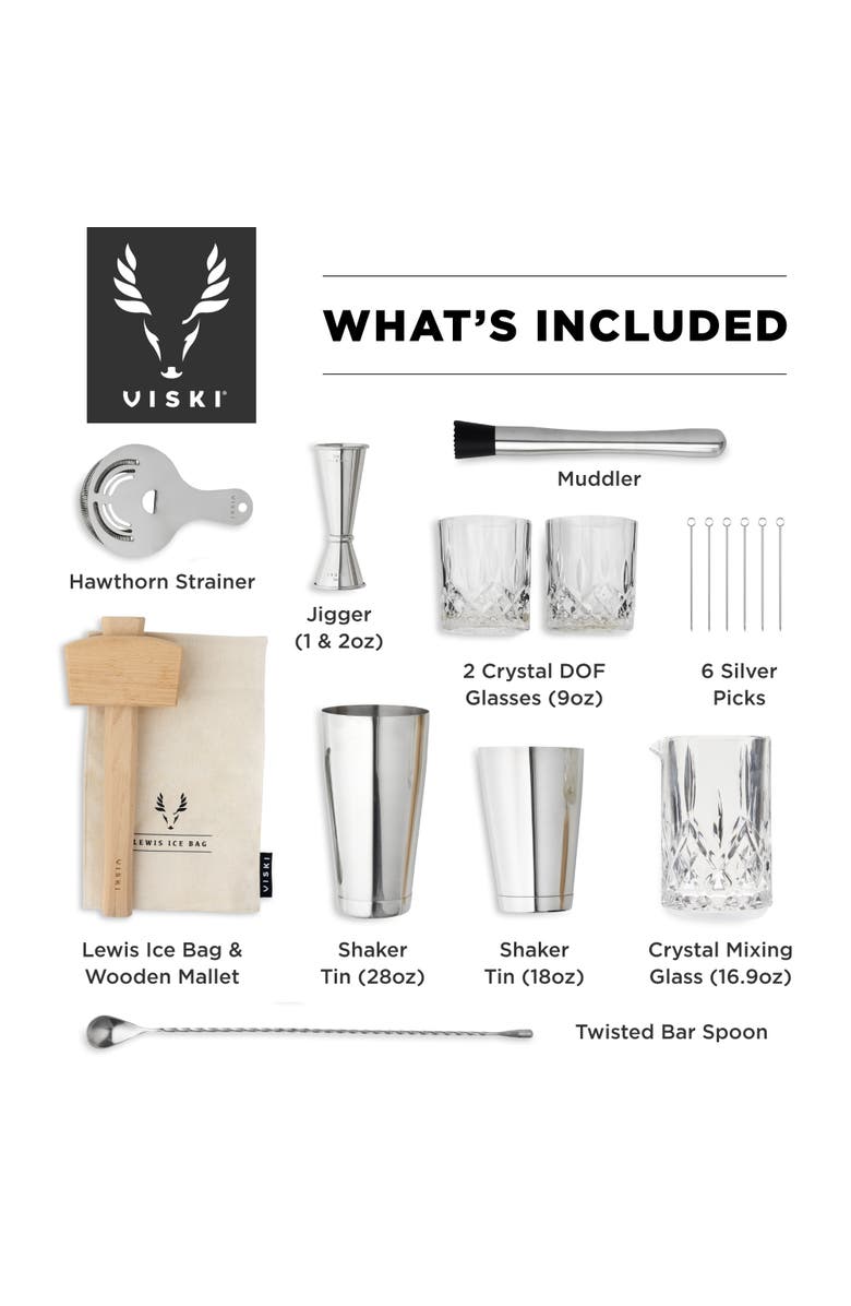 Viski 17-Piece Barware Set in Stainless Steel, Alternate, color, Silver
