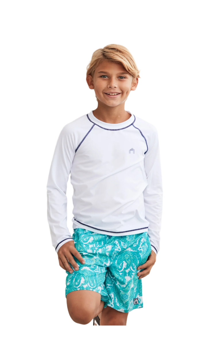 Boys Long Sleeve Cabana Rashguard, Main, color, White