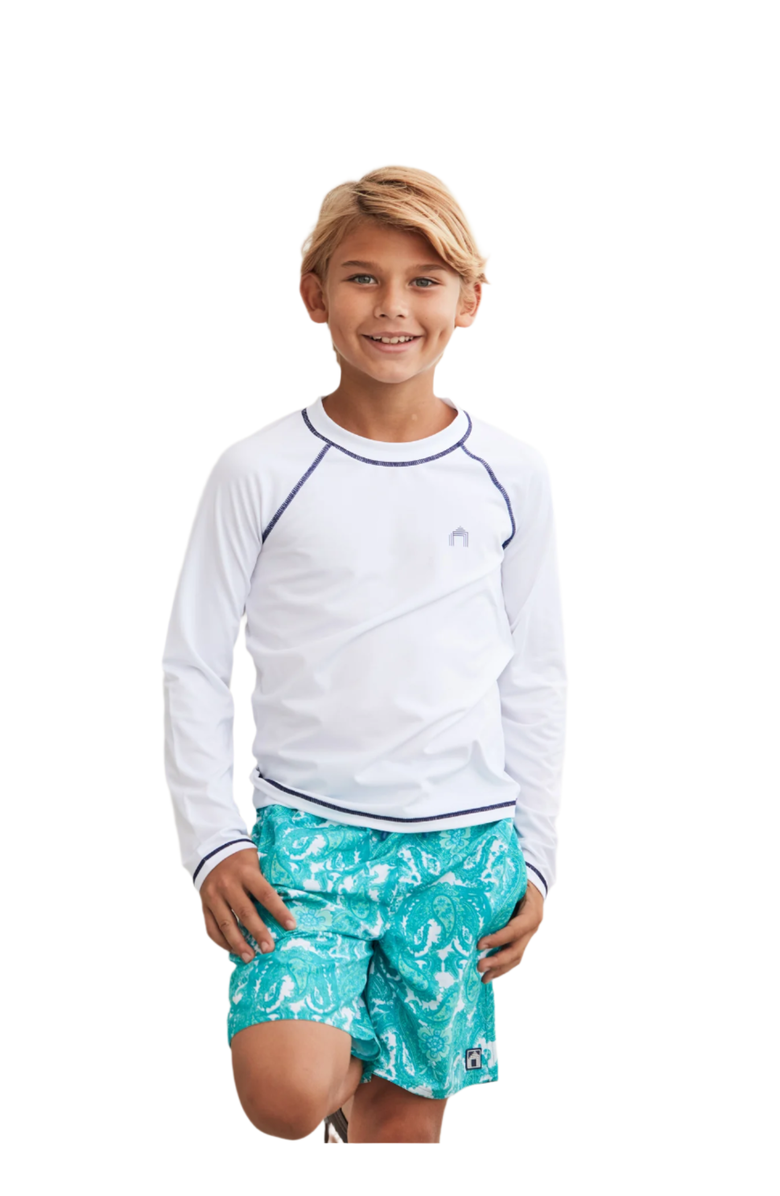 Cabana Life Boys Long Sleeve Cabana Rashguard, Main, color, White