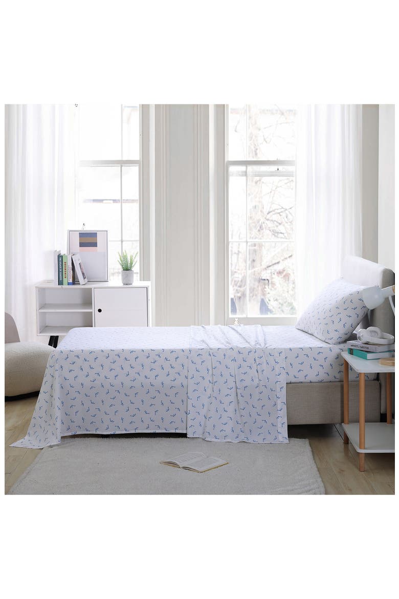 Dolphin Print 200 Thread Count Cotton Percale Sheet Set, Alternate, color, LIGHT PASTEL BLUE