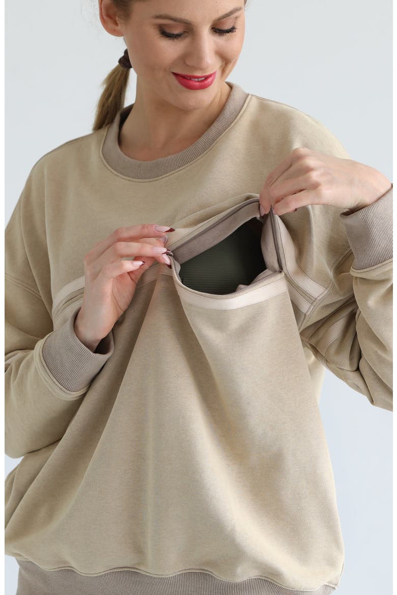 Celine Slouchy Nursing Pullover, Alternate, color, Sandy Dunes