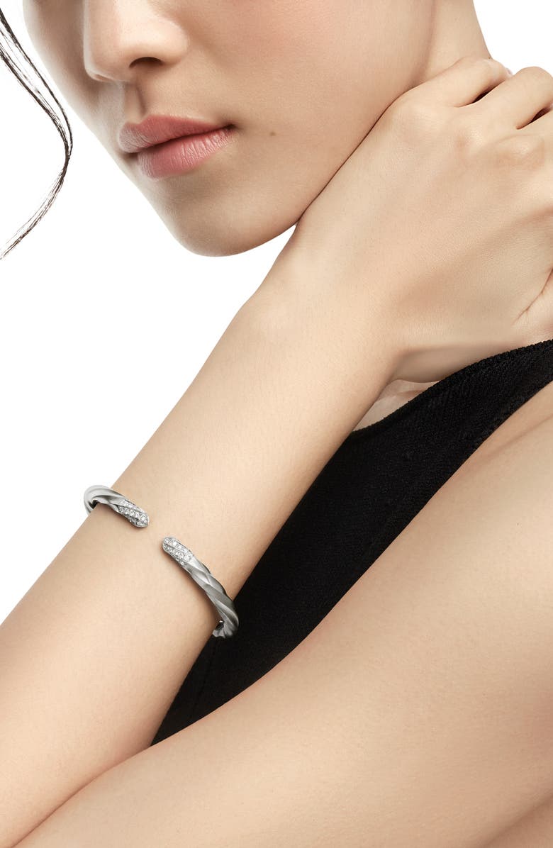 David Yurman Cable Edge<sup>™</sup> Bracelet in Recycled Sterling Silver with Pavé Diamonds, Alternate, color, Sterling Silver