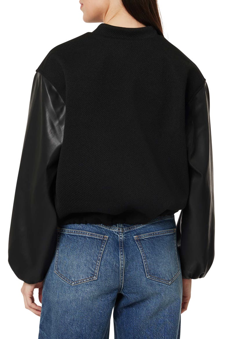 Faux Leather Sleeve Bomber, Alternate, color, BLACK
