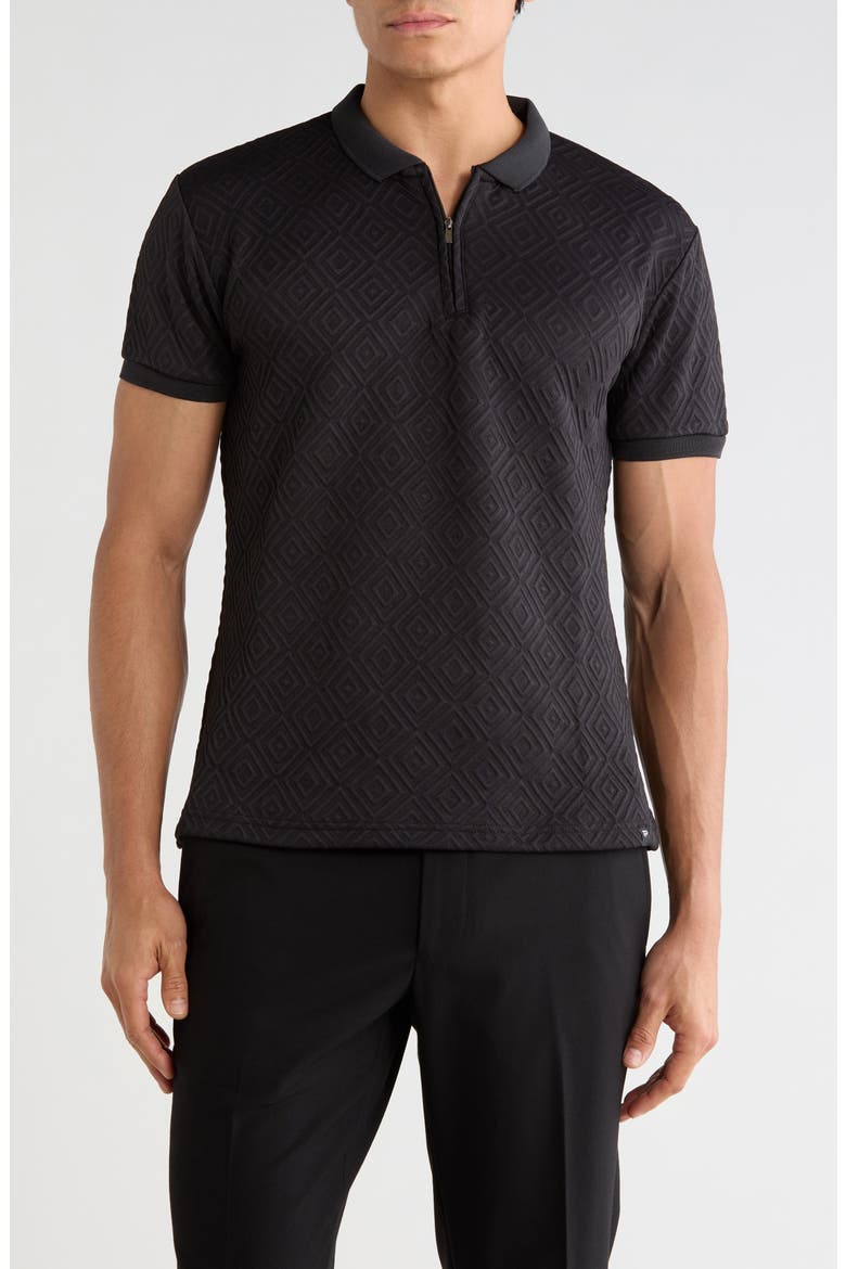 Textured Short Sleeve Polo, Main, color, BLACK