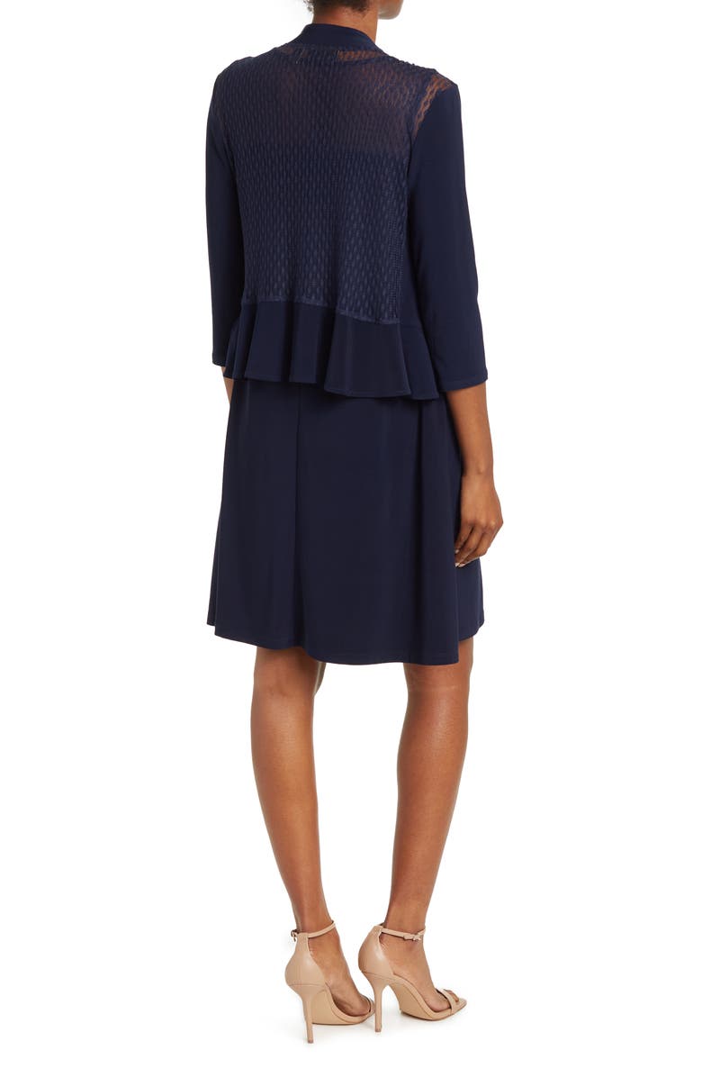 Nina Leonard 2-Piece Ruffle Bolero & Sleeveless Dress, Alternate, color, Navy