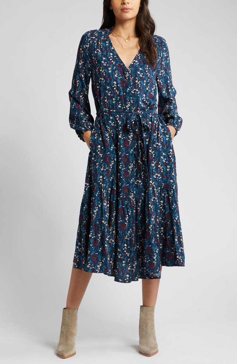 Caslon<sup>®</sup> Floral Tiered Long Sleeve Dress, Alternate, color, 