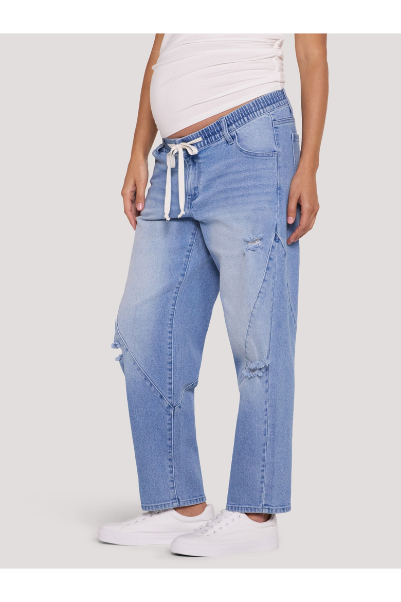 Drawstring Pull On Barrel Jean, Alternate, color, Moni Wash