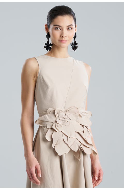 TECH COTTON TAFFETA Obi Belt with Embroidery