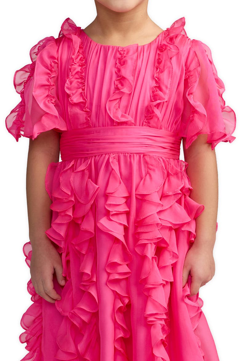 Girls High-Neck Ruffle Chiffon Dress, Alternate, color, Fuchsia