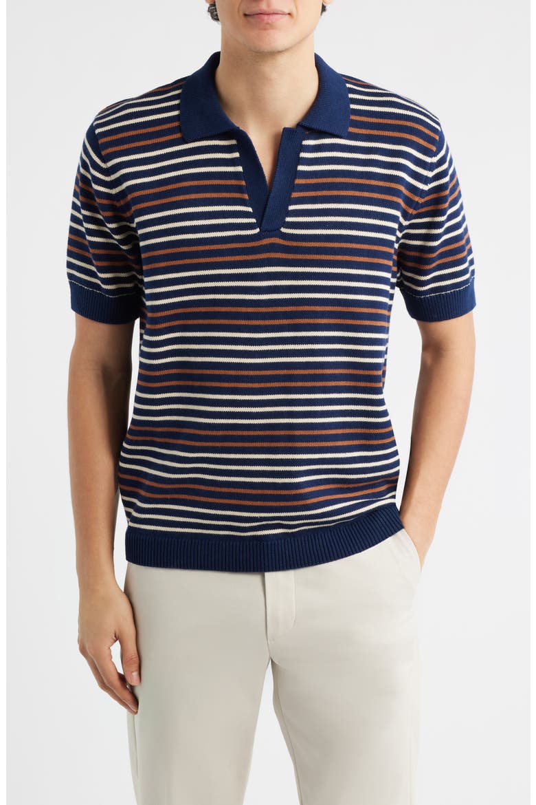 Douglas Stripe Johnny Collar Polo, Main, color, NAVY