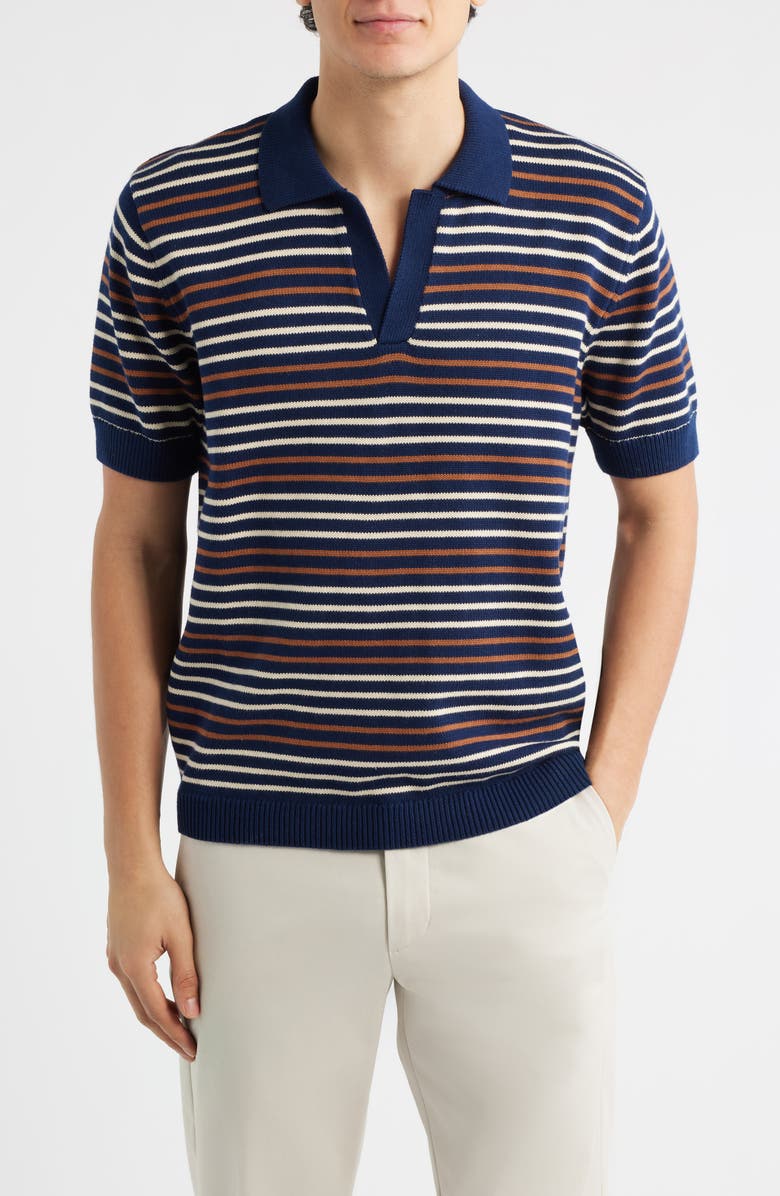 Percival Douglas Stripe Johnny Collar Polo, Main, color, Navy