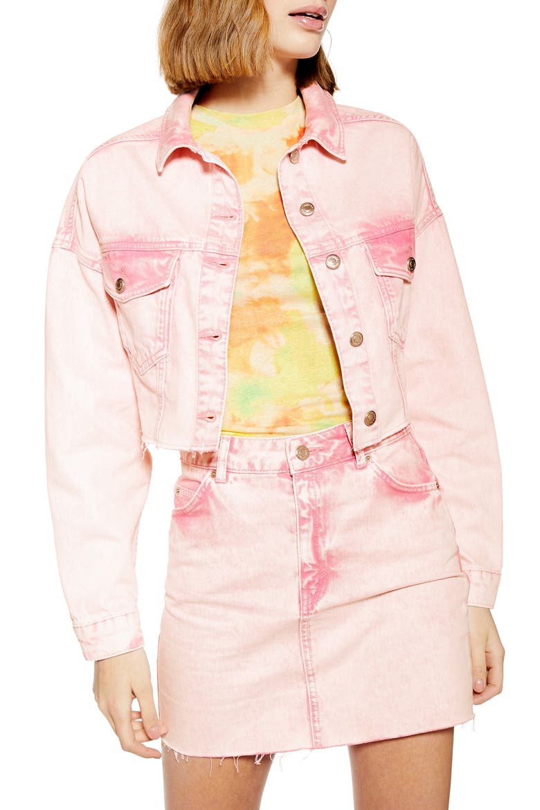 Acid Wash Jacked Denim Jacket, Main, color, PINK MULTI