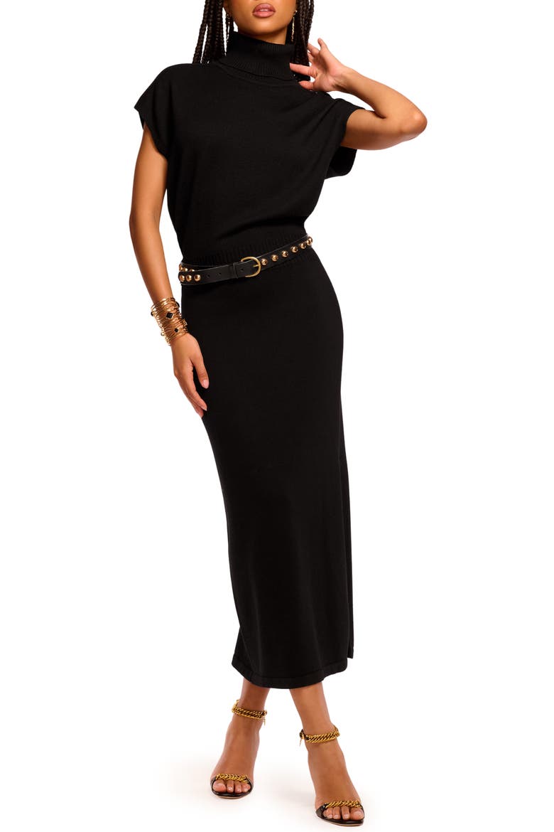 Natalie Turtleneck Wool Sweater Dress, Alternate, color, BLACK