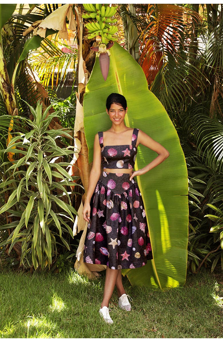 NO PISE LA GRAMA Sotavento Midi Skirt, Alternate, color, Conchitas Black Print