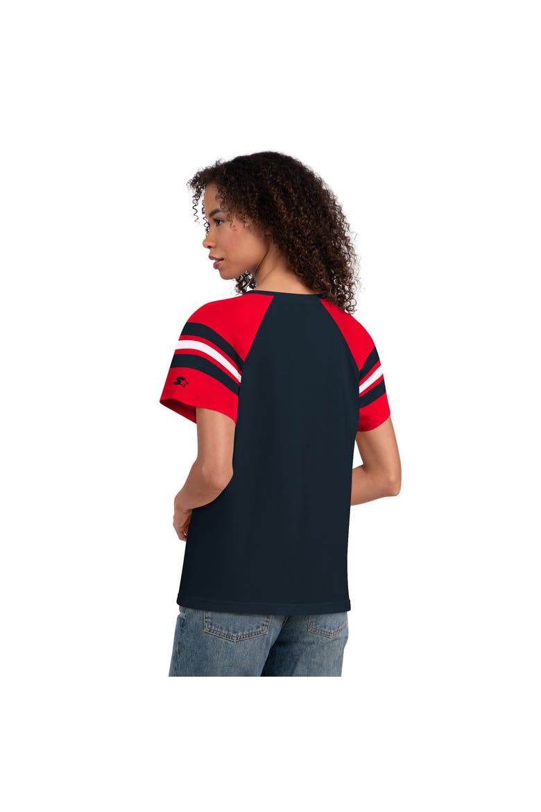 Women's Starter  Navy Houston Texans Game On Notch Neck Raglan T-Shirt, Alternate, color, Navy