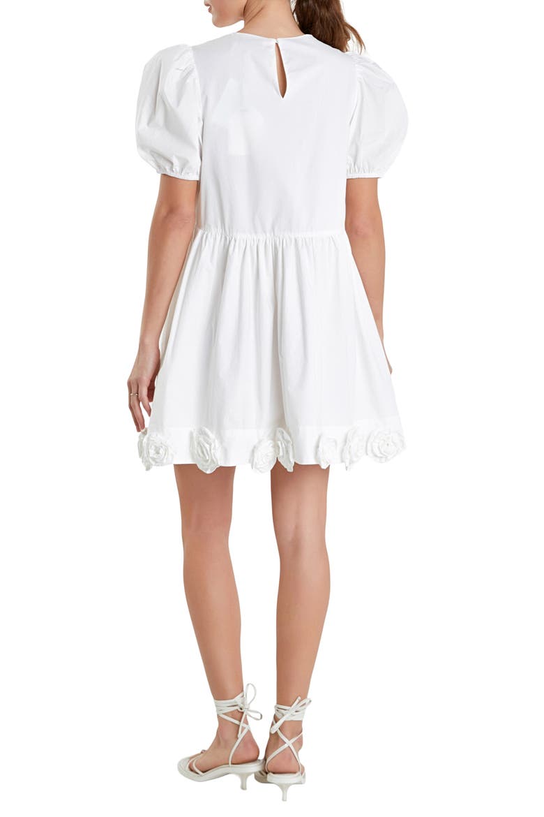 Corsage Puff Sleeve Babydoll Minidress, Alternate, color, IVORY