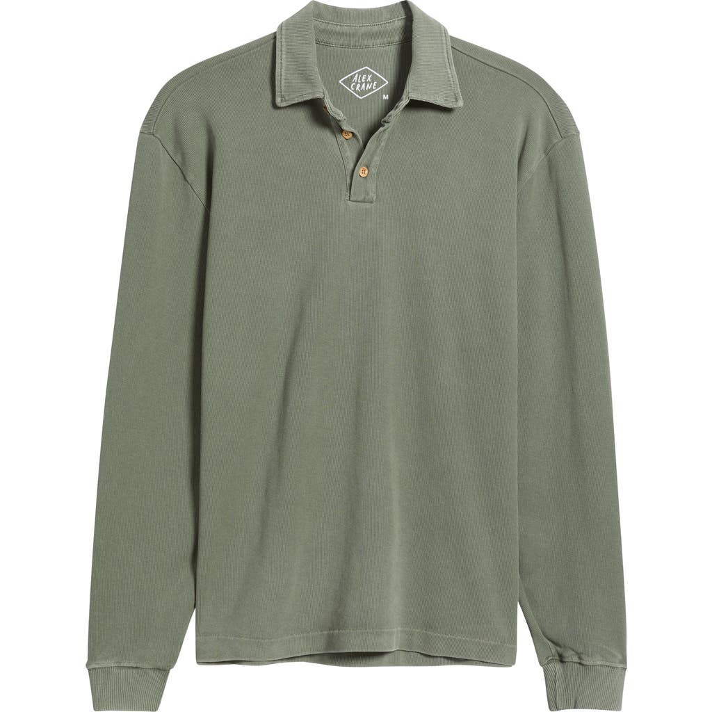 Alex Crane Caza Rib Organic Cotton Long Sleeve Polo In Jade
