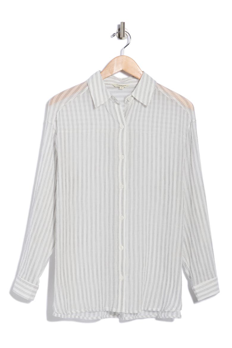 Stripe Cotton Button-Up Shirt, Alternate, color, WHITE/ BLACK STRIPE
