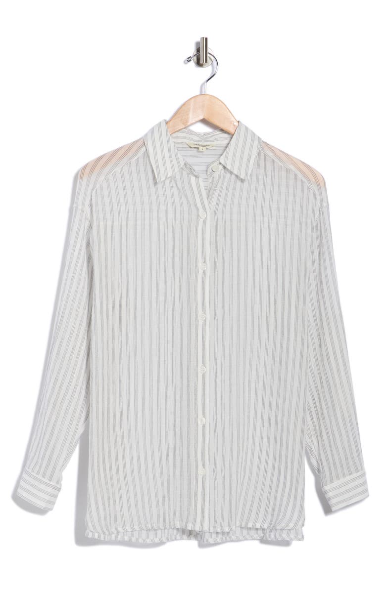 MAX STUDIO Stripe Cotton Button-Up Shirt, Alternate, color, White/ Black Stripe