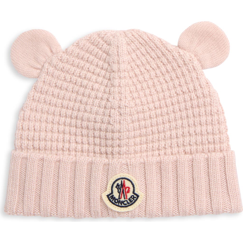 Moncler Kids' Virgin Wool Waffle Knit Beanie With Teddy Bear Ears In Light Pink