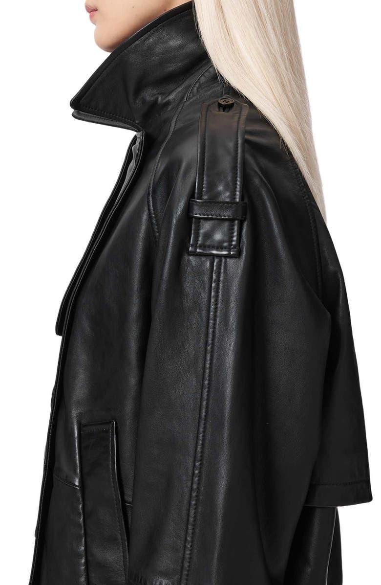 AllSaints Reya Crop Leather Trench Coat, Alternate, color, 
