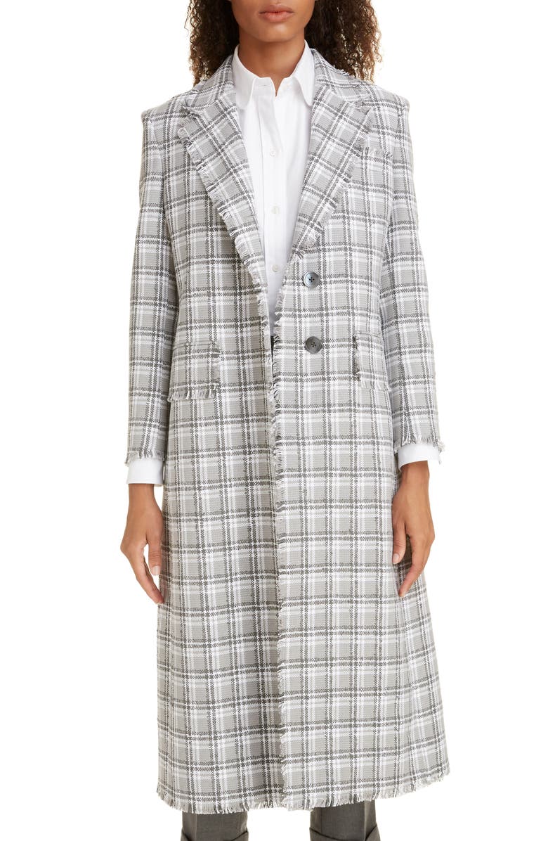 Thom Browne Fray Tweed Coat, Main, color, 