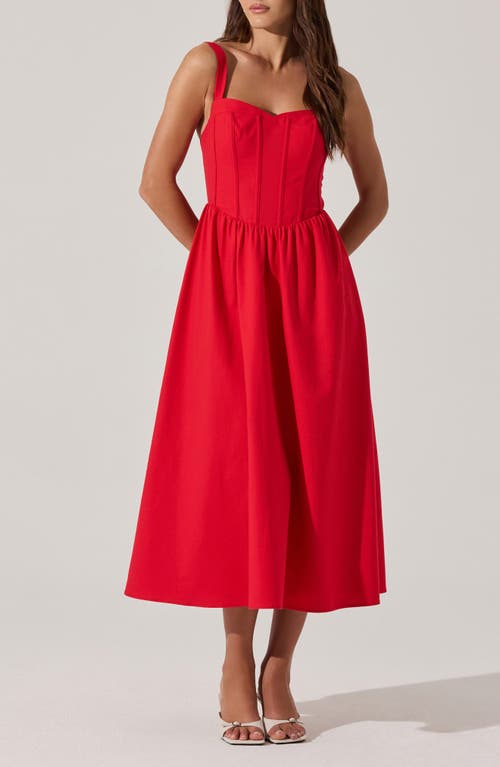 Astr The Label Structured Cotton Blend Midi Fit & Flare Dress In Red