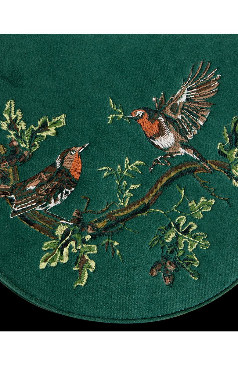 Fable England Robin Love Embroidered Saddle Bag Fern Green Velvet, Alternate, color, Green