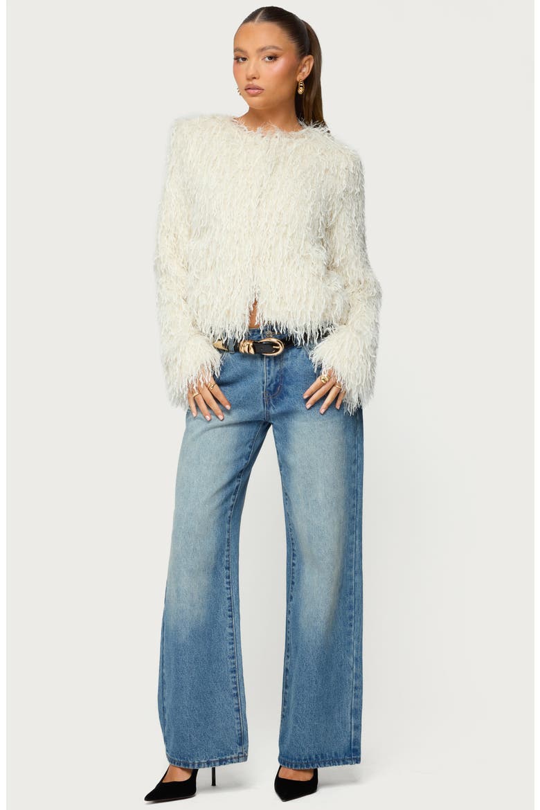 Aleandra Fringe Faux Fur Crop Jacket, Alternate, color, CREAM