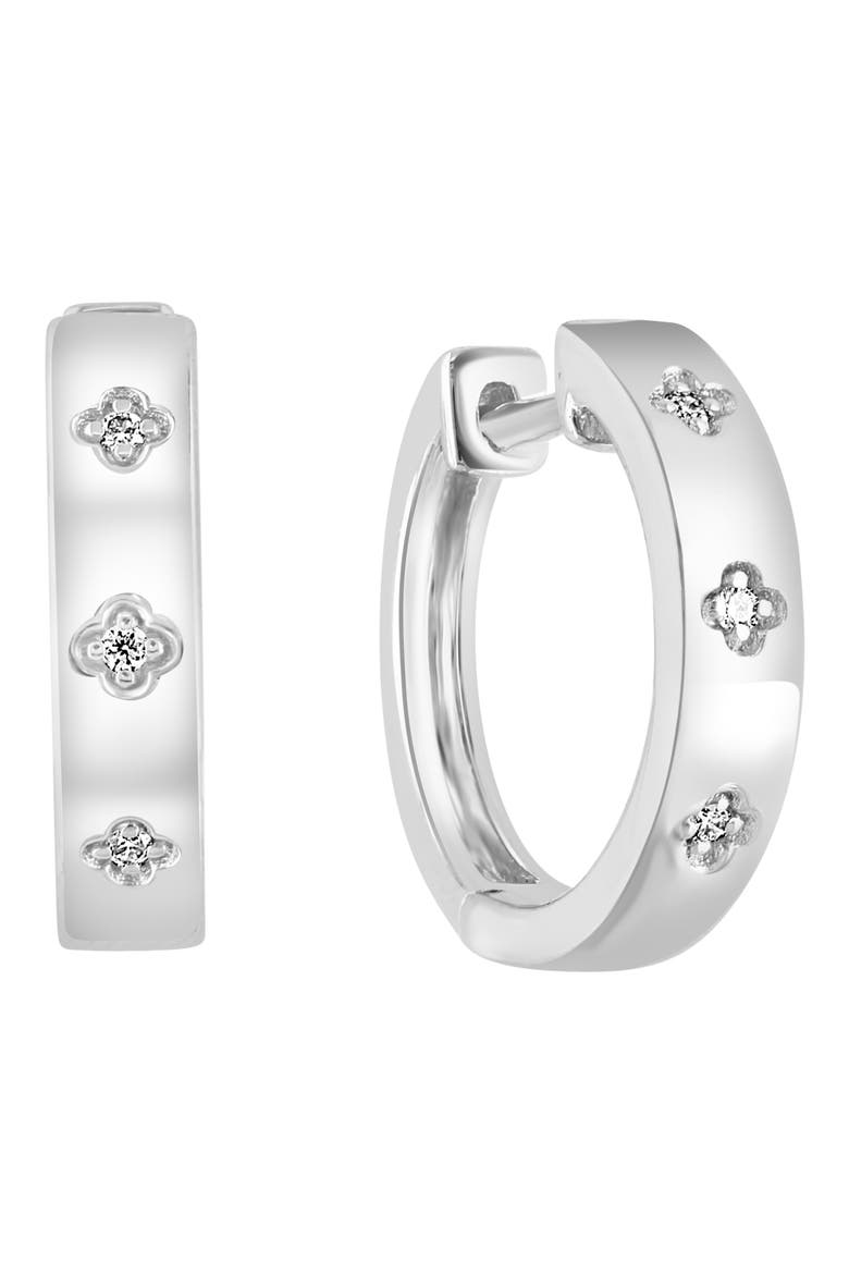 Sterling Silver Diamond Huggie Hoop Earrings, Main, color, SILVER/ WHITE