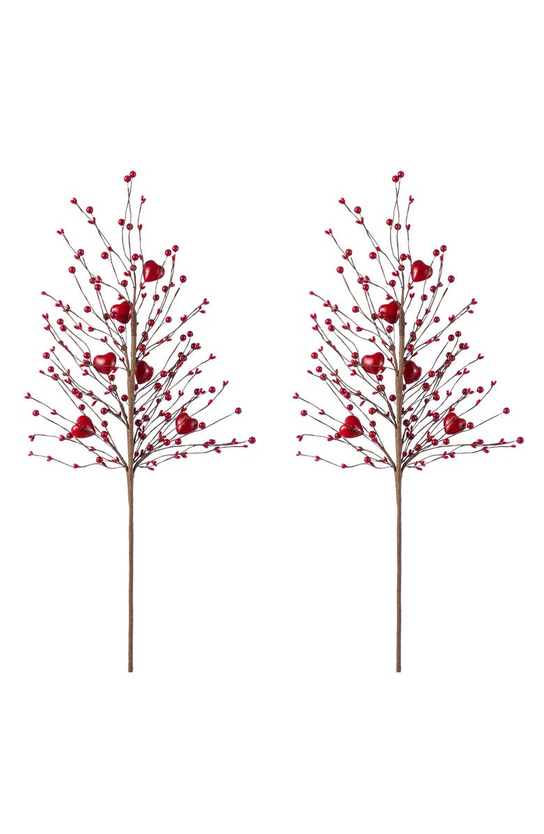 Glitzhome Set of 2 28"H Valentine's Red Berry & Heart Picks, Alternate, color, Red