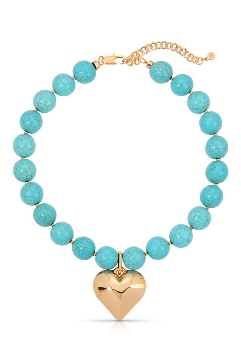 Chunky Beaded Heart Pendant Necklace, Main, color, TURQUOISE