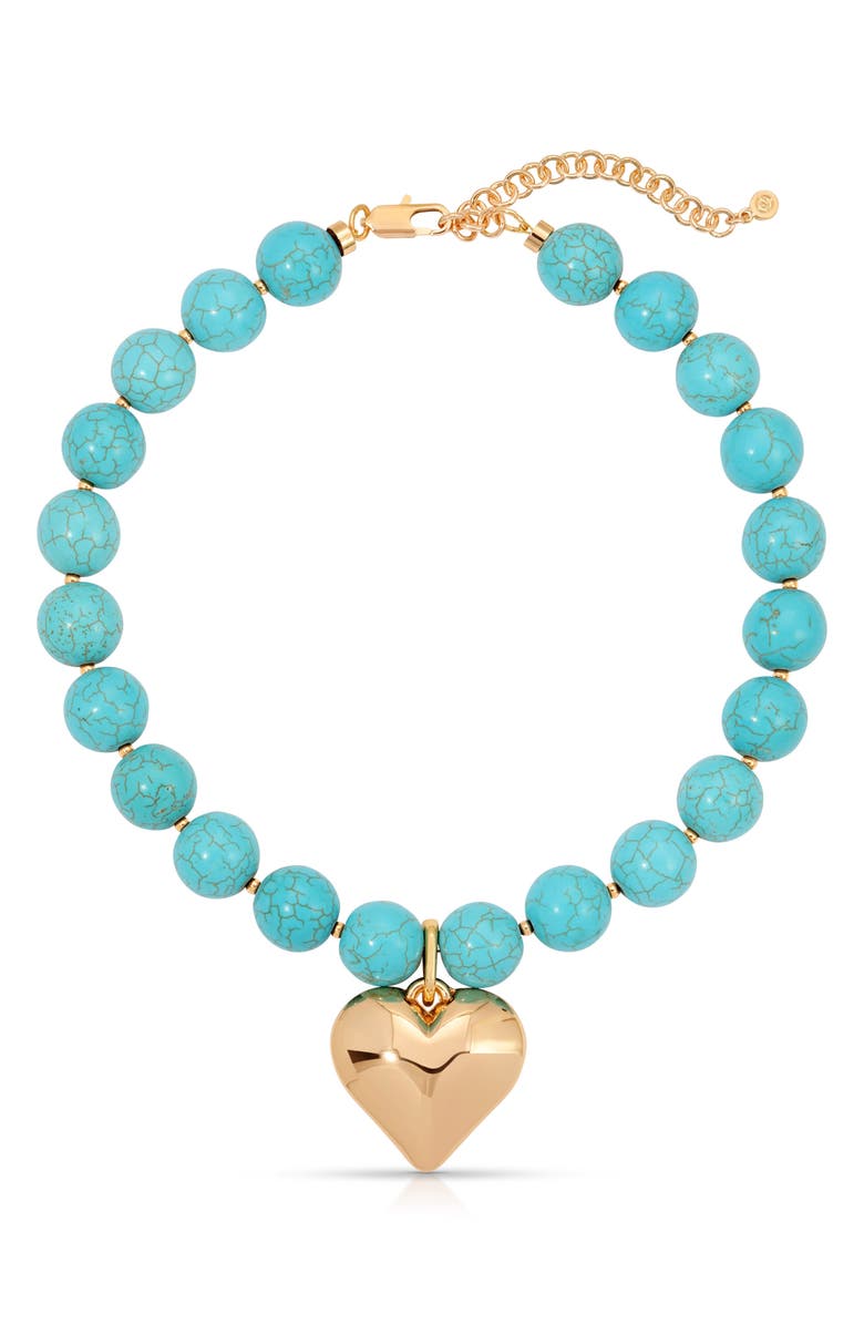 Ettika Chunky Beaded Heart Pendant Necklace, Main, color, Turquoise