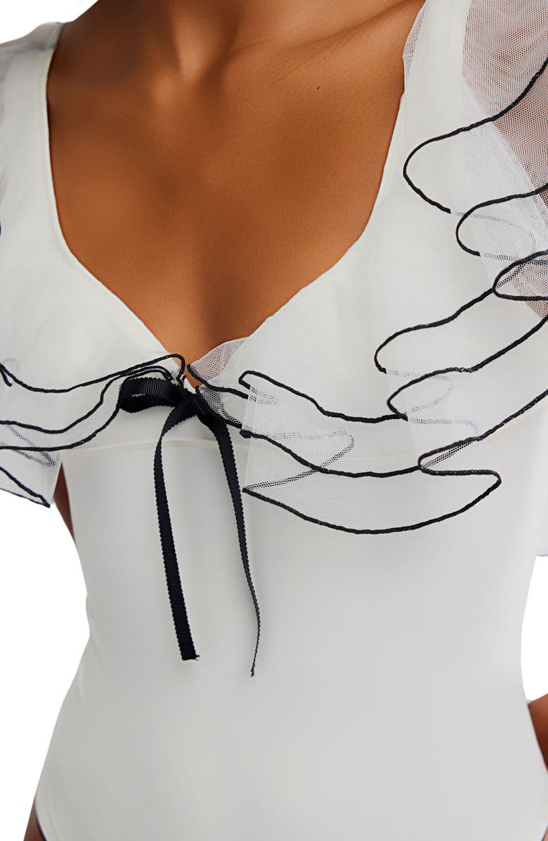 Free People Sugar Rush Ruffle Trim Bodysuit, Alternate, color, Ivory