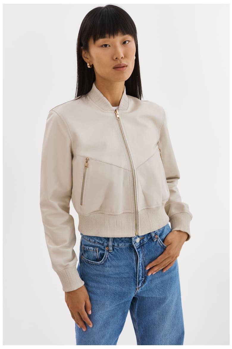 Kordella | Reversible Leather Bomber Jacket, Alternate, color, Bone