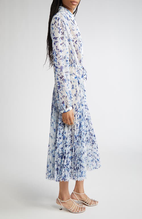 Proenza Schouler Jones Long Sleeve Pleated Crinkle Chiffon Shirtdress In Multi