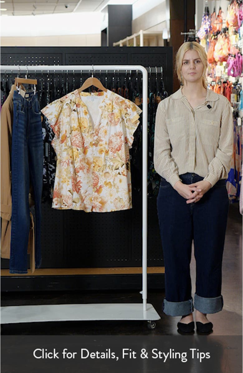 Zury Split Neck Flutter Sleeve Stretch Cotton Top, sales video thumbnail